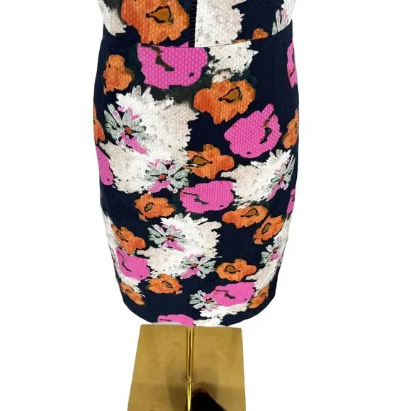 J.Crew Floral Sheath Dress 12 Portfolio Navy Pink Petunia Matelasse Sleeveless - Picture 4 of 13